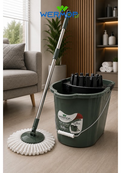 15 Litre Temizlik Kovası Sıkma Aparatlı Mop Kovası - Haki