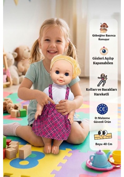 Konuşan Cansu Bebek Sesli Pilli 40cm Gözleri Açılıp Kapanan Sevimli Elbiseli Oyuncak Bebek 29452396