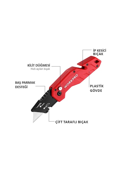 Workpro Wp211018 Profesyonel Katlanır Çok Amaçlı Rötuş Maket Bıçağı + 10 Adet Yedek Bıçak