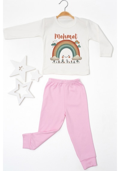 Pia Baby İsme Özel Erkek Çocuk Pijama Takımı %100 Pamuk Penye İsim Baskılı Kişiye Özel Çocuk Pijaması 10835p14pi Krem