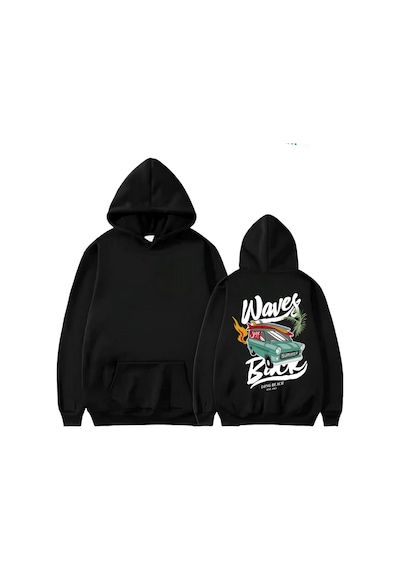 Startmore Waves Basklı Kapişonlu Sweat Siyah