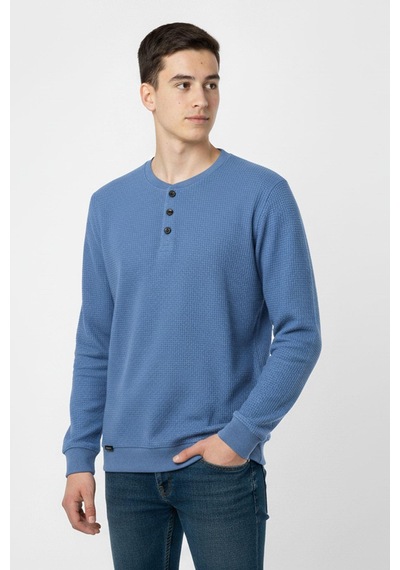 Mevsimlik Düğme Detaylı Bawelna Kumaş Uzun Kollu Erkek Çocuk Sweatshirt-90969 Mavi