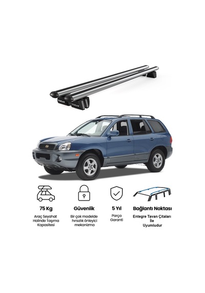 Pençe Hyundai Santa Fe 2000-2006 Uyumlu Gri Ara Atkı Port Bagaj Tavan Barı