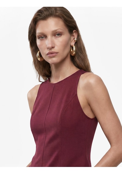 Koton Keten Karışımlı Kolsuz Bisiklet Yaka Peplum Top Bordo 6sak30130ew