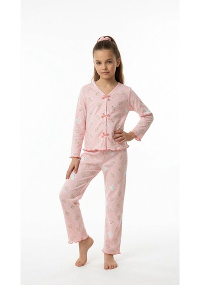 Divinus Panda Desenli Kız Çocuk Pijama Takımı Pembe