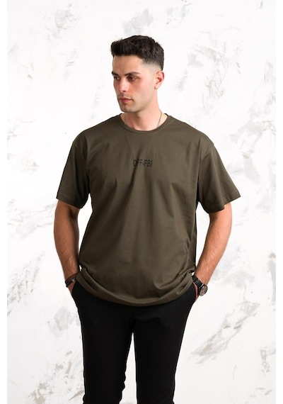 Oversize Önü Baskılı Pamuklu Basic Erkek Penye T-Shirt