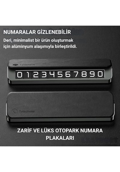 Polham Deri Ve Metal Araç İçi Geçici Park Telefon Numaratörü, Gizlenebilir Numaratör, Manyetik Numaralı 1 Adet