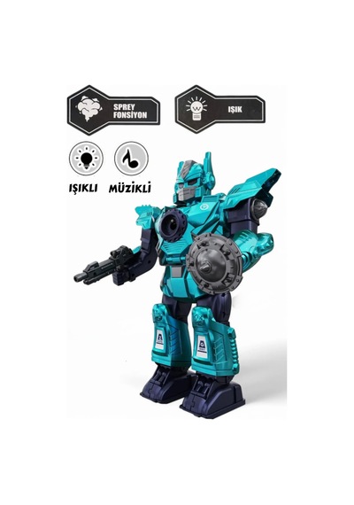 Işıklı Müzikli Savaşçı Robot 34 Cm Büyük Boy Oyuncak - Mavi/kırmızı