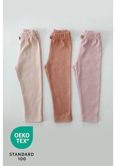 Luppinos Candy 3'lü Pamuk Bebek Tayt Pantolon Set Krem - Pembe