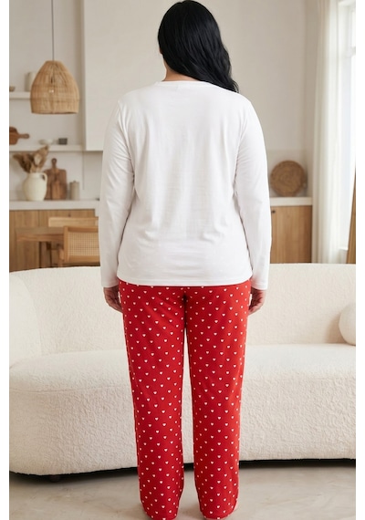 Siyah İnci Pamuklu Likralı Büyük Beden Battal Boy Örme Pijama Takım 26240872 Beyaz