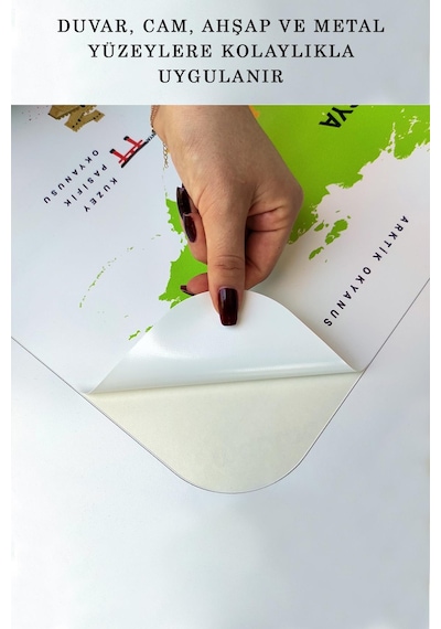 Türkçe Eğitici Ülke Ve Başkent Detaylı Atlası Dünya Haritası Duvar Sticker -60x105-3832 - Renkli Çok Renkli