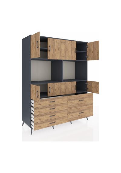 Kronos Gardrop 8 Raflı 6 Çekmeceli 8 Kapaklı 176x59x221 Antrasit-çam Çam Kronos Gardrop 8 Raflı 6 Çekmeceli 8 Kapaklı 176x59x221 Antrasit-çam Çam