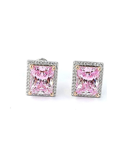 Sky Diamond Pink Aleksandrit Taşlı 925ayar Gümüş Beyaz Altın Kaplama Lüks Baget Küpe Gümüş
