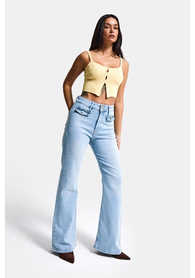 it's basic Kadın Ice 4s6-3 Flare Fit High Waist Esnek Kumaş Denim Jean Buz Mavi