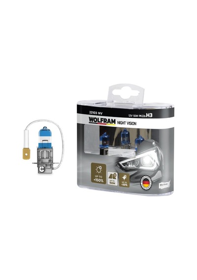Wolfram Ampul 12v H3 55 Pk22s Nıght Vısıon 150 Fazla 20 Beyaz Işık IS00-WOLFRAM 22103 NV
