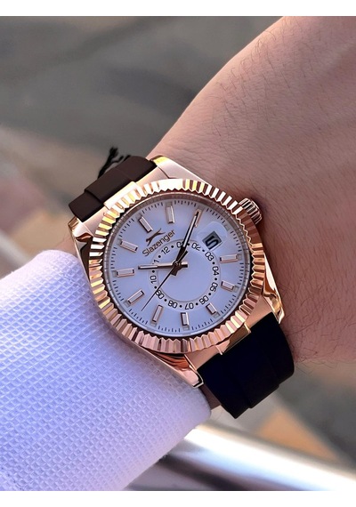 Slazenger Silikon Kordon İç Fonksiyonları Aktif 10 Atm Suya Dayanıklı Erkek Kol Saati Esl.09.2514.03 Rose Gold