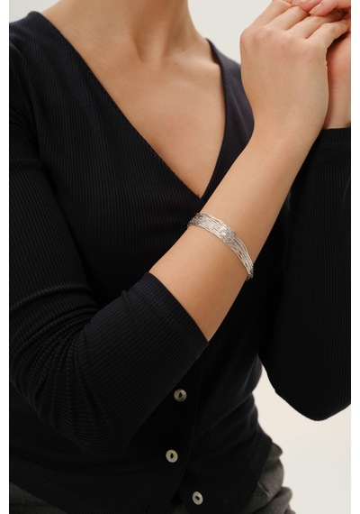 Gümüş Özel Tasarımlı Modern Görünümlü 10 Sıra Likit Bileklik Barcode Gümüş