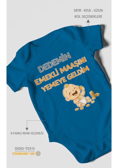 Morivokids Dedemden Kısa Kollu Bebek Body %100 Pamuk Koyu Mavi