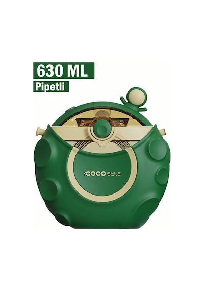 Vagonlife Cocosmile 630ml Silikon Uzay Tema Kılıflı Pipetli Askılı Tritan Çocuk Matarası Yeşil Cs-0006