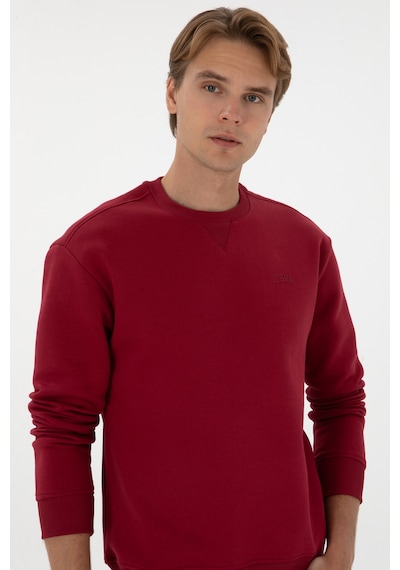 U.S. Polo Assn. Erkek Comfort Fit Bisiklet Yaka Şardonlu Koyu Frambuaz Basic Sweatshirt 50313757-VR104