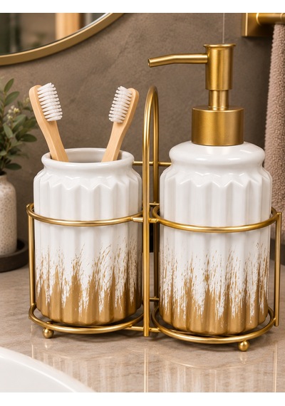 3 Parça Liva Banyo Seti - Beyaz Gold-7605 Çok renkli