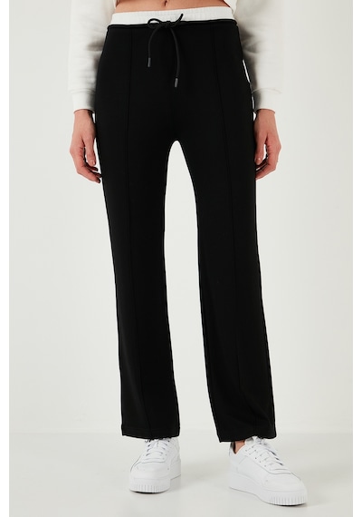 Lela Streç Slim Fit Yüksek Bel Geniş Paça Çimalı Bayan Eşofman Altı 5866078 Siyah