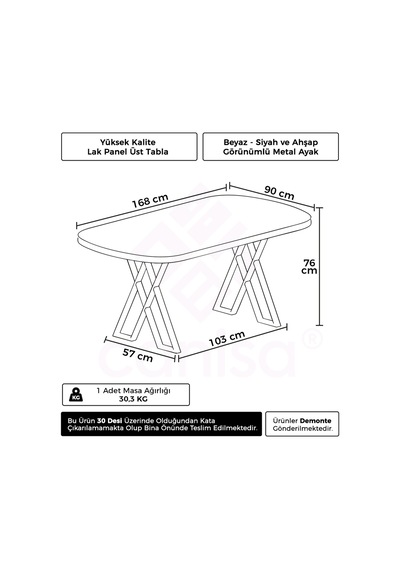 Canisa Axton Serisi Mdf Sabit 90x168 Atlantik Çam Mutfak Masası Atlantik Çam Masa