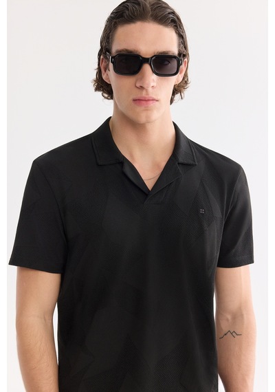 Avva Erkek Siyah Apaj Yaka Kolay Ütülenen Elastan Regular Fit T-shirt A61y1156