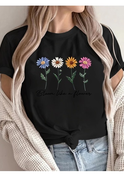Flood Of Style Kadın Siyah Like A Flower Baskılı Oversize