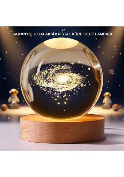 Hubrendy Kargo Samanyolu Desenli Kristal Küre Ahşap Standlı Gün Işığı Led Masa Lambası Diğer