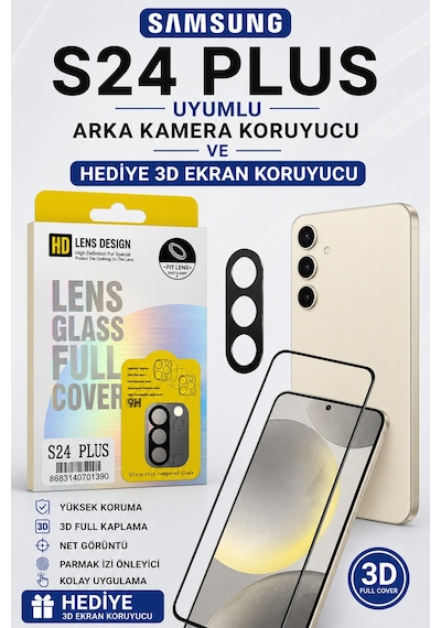 Samsung S24 Plus Uyumlu Arka Kamera Koruyucu+ Full Ekran Koruyucu Si Yah