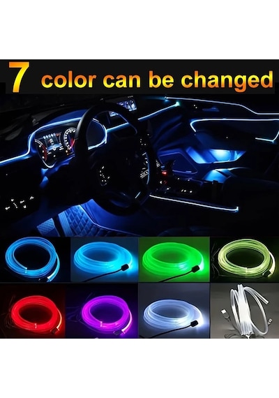 Turcoshop11 3 Metre Usb Araç İçi Rgb Led Şerit Işık 7 Renk Ortam Aydınlatma
