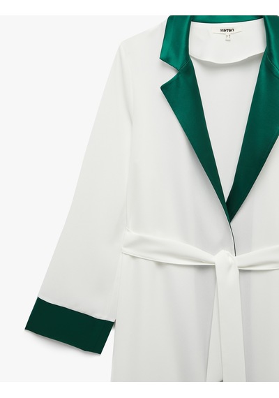 Koton Krep Kumaş Kuşaklı Kontrast Detaylı Uzun Kollu Kimono Beyaz 7wak50087uw