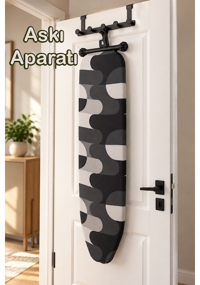 Porsima 10279 Katlanabilir Ütü Masası 33x110 Cm - Kapı Arkası Askı Aparatlı, Yükseklik Ayarlı, Buhar Geçirgen Perfore Tablalı Ütü Masası Siyah / Gri Siyah Gri
