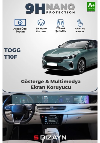 S-dizayn Togg T10f 9h Nano Gösterge & Multimedya Ekran Koruyucu 2'li Set Parlak 2025 Üzeri A+ Kali