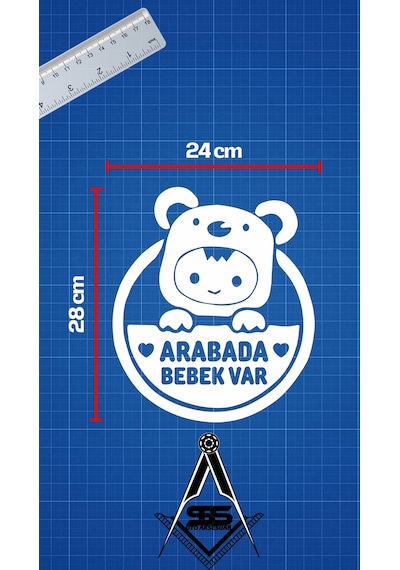 Arabada Bebek Var Araba Cam Sticker 24x28cm 2 Elli Beyaz