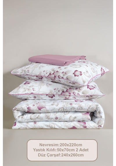 Elart Rose Nevresim Takımı Çift Kişilik Digital Baskılı %100 Pamuk Saten Dantelli 200x220 Cm Pudra Pudra