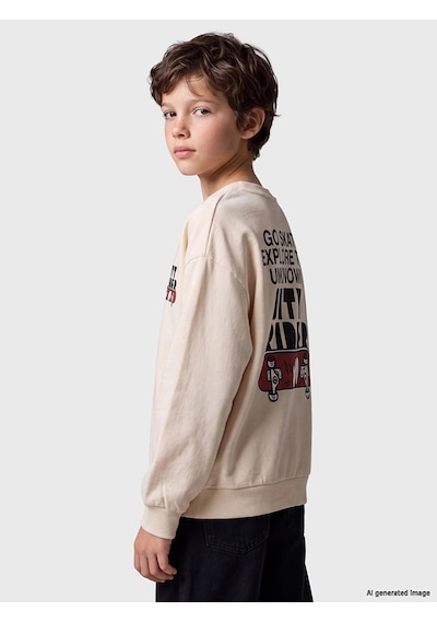 LC Waikiki Lcw Kids Bej Baskılı Erkek Çocuk Kalın Sweatshirt Lıght Beıge