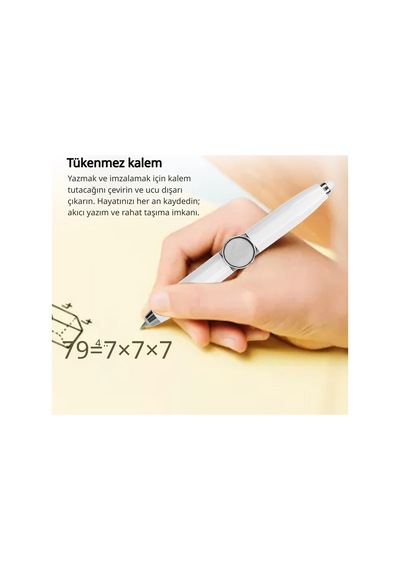 Rotasyonlu Çok Fonksiyonlu Kalem - Led Işık Ve Rahatlama Özelliği , Metal Kalem, Pratik Kalem Beyaz Beyaz