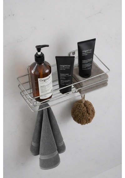 Krom Yapışkanlı Şampuanlık 30 Cm Askılı Banyo Duş Rafı Organizer Tşk-01 Krom