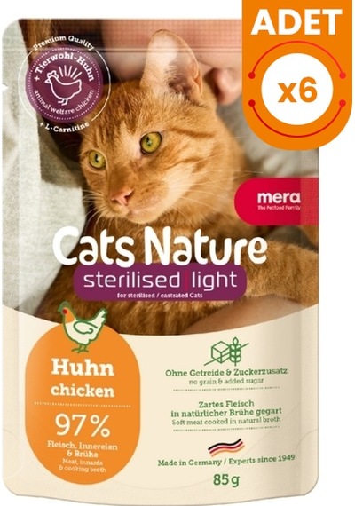 Mera Cats Nature Sterilised Tavuklu Pouch Kısırlaştırılmış Konserve Kedi Maması 85 Gr 6 Adet