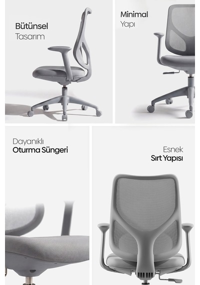 Seul Ergonomik Çalışma Sandalyesi - Gri