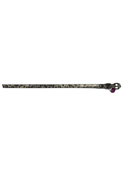 Gri Leopar Desenli Derili 1 CM Metal Kilit Tokalı Zilli Kedi Tasm