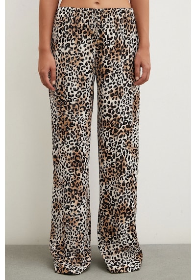 Never More Leopar Saten Pantolon Siyah