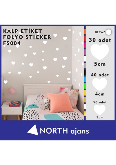 Kalp Folyo Duvar Sticklerı Beyaz