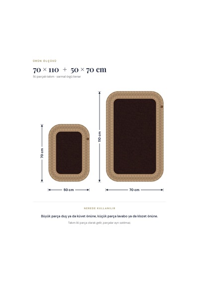 Banyo Paspası Takımı 70x110+50x70 Cm Düz Acı Kahve & Hasır