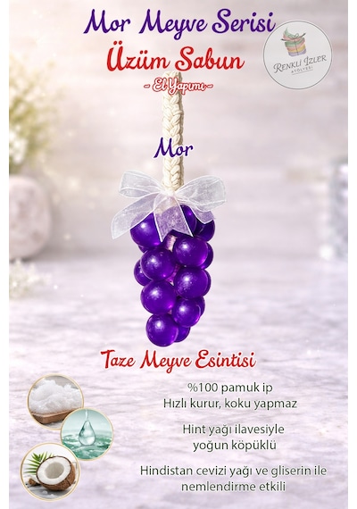 El Yapımı Üzüm Salkım Sabun Tekli Sabun Mor Kurdelalı Karışık Meyve