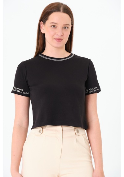 Sortie Collection Karyoka Dikişli Tshirt Siyah