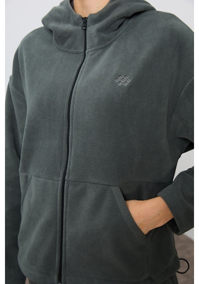 Tommy Life Haki Kalın Yumuşak Dokulu Kapüşonlu Oversize Nakışlı Polar Kadın Eşofman Takım -95338 Haki