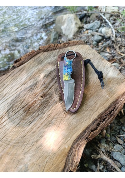 El Yapımı Outdoor Kamp Bıçağı Mavi - Sarı